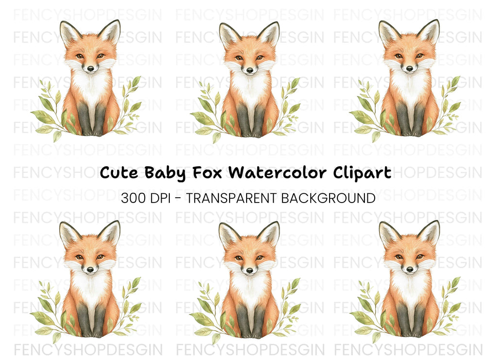 Cute Fox with Leaves Clipart Bundle