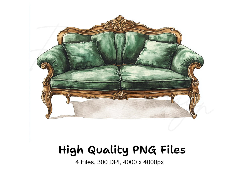 Emerald Green Sofa Clipart Bundle