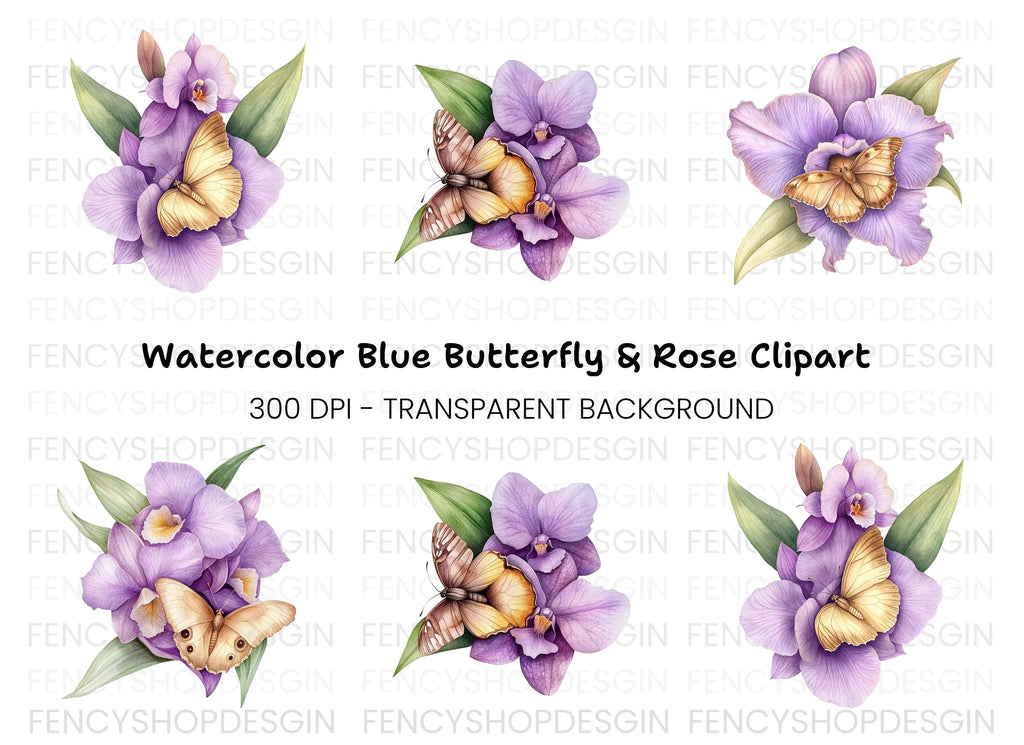 Orchid Butterfly Clipart Bundle