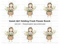Sweet Girl with Flower Basket Clipart Bundle