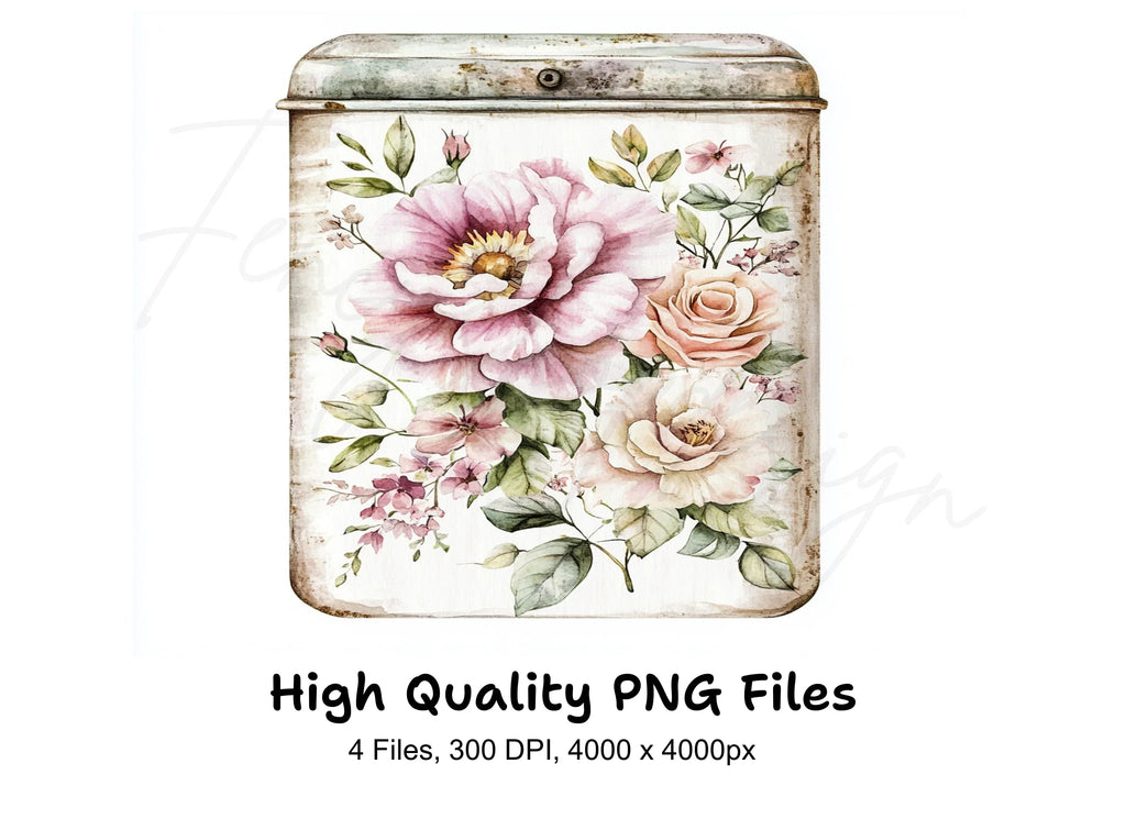 Vintage Floral Tin Box Clipart Bundle