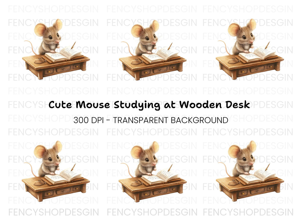 Little Mouse at Desk Clipart Bundle