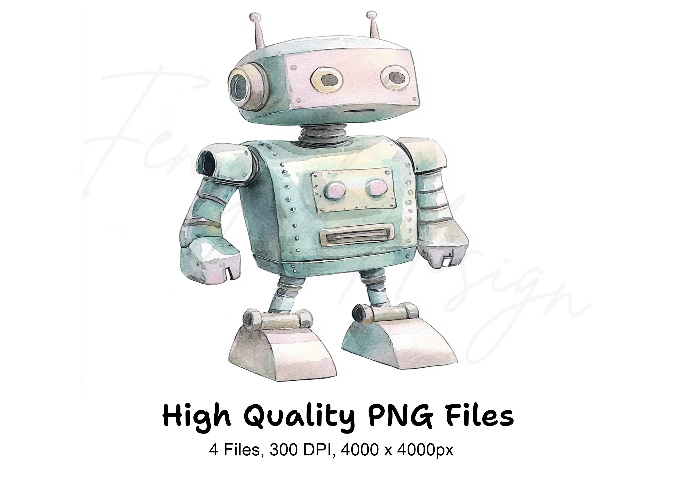 Vintage Style Robot Clipart Bundle