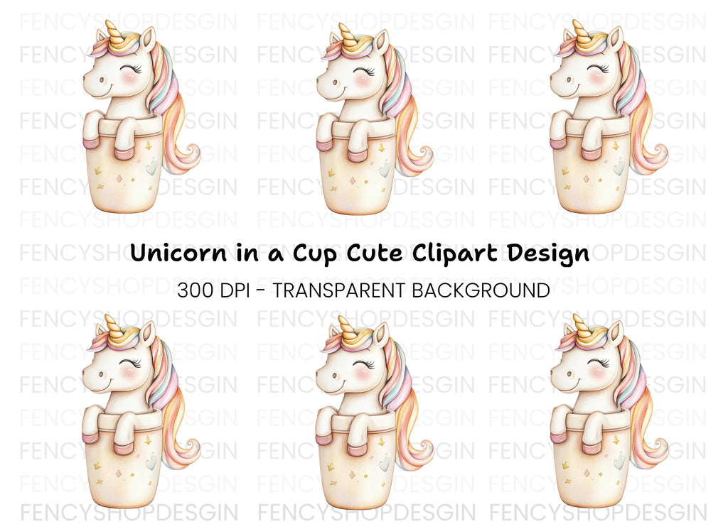 Unicorn in Cup Clipart Bundle