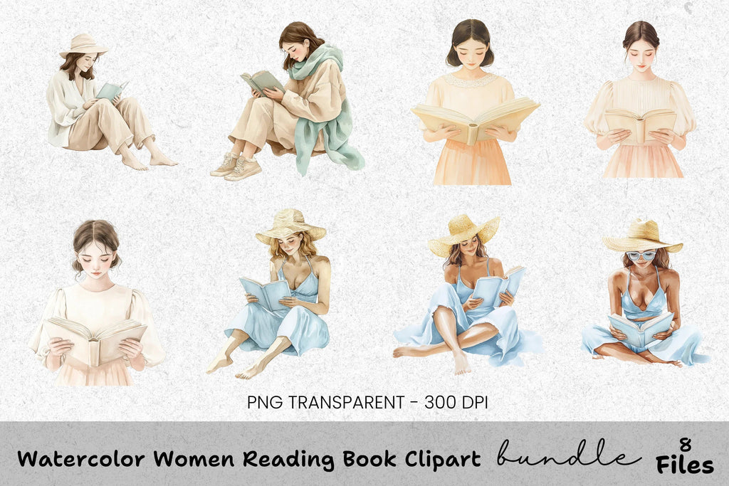 Women Reading Book Clipart Bundle