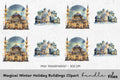 Winter Mosque and Snowy Village Clipart Bundle