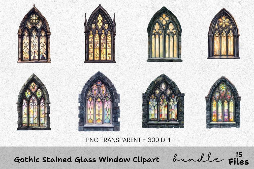 Gothic Stained Glass Window Clipart Bundle