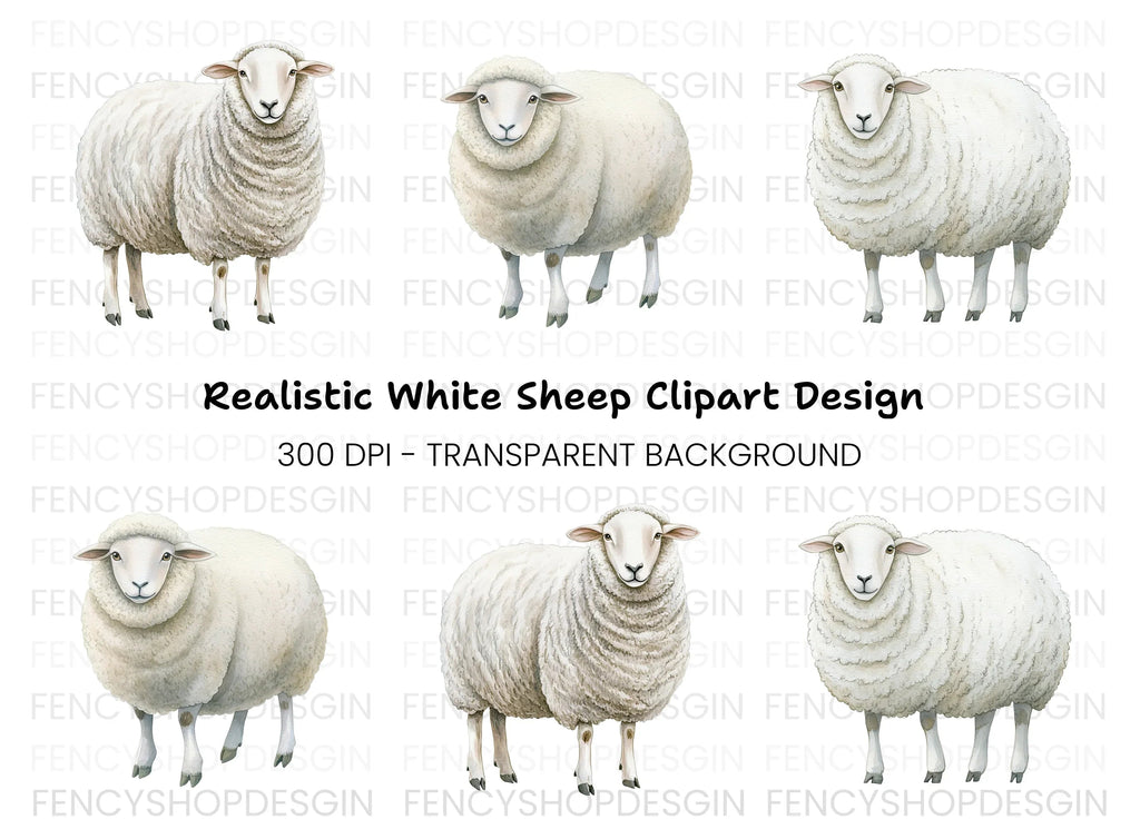 Adorable White Sheep Clipart Bundle