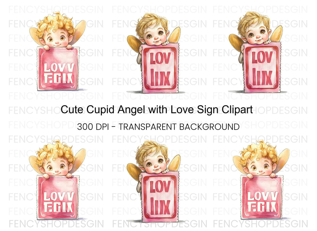 Cute Cupid Angels Love Signs Clipart Bundle