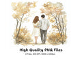 Couple Walking in Autumn Forest Clipart Bundle