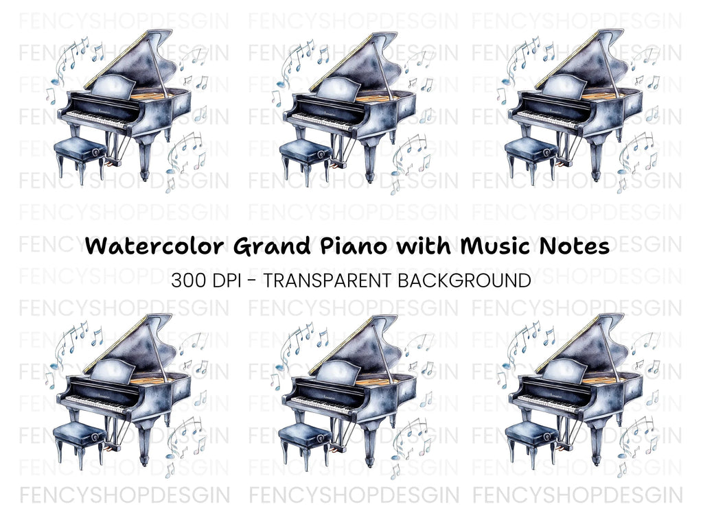 Musical Grand Piano with Notes Clipart Bundle