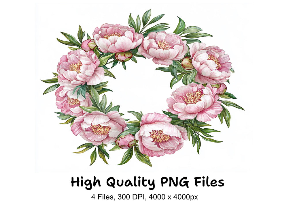 Pink Peony Wreath Clipart Bundle