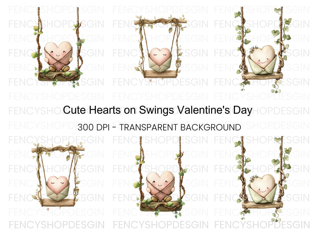 Cute Heart Swings Clipart Bundle