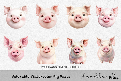 Adorable Pig Faces Clipart Bundle