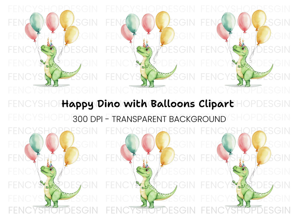 Cute Dinosaur Birthday Balloons Clipart Bundle