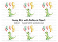 Cute Dinosaur Birthday Balloons Clipart Bundle