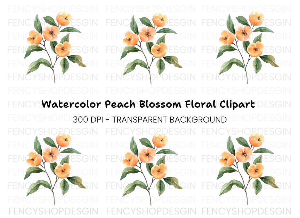 Orange Flower Branch Clipart Bundle