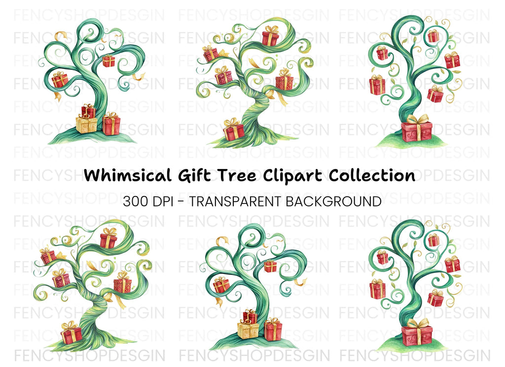 Whimsical Gift Trees Clipart Bundle