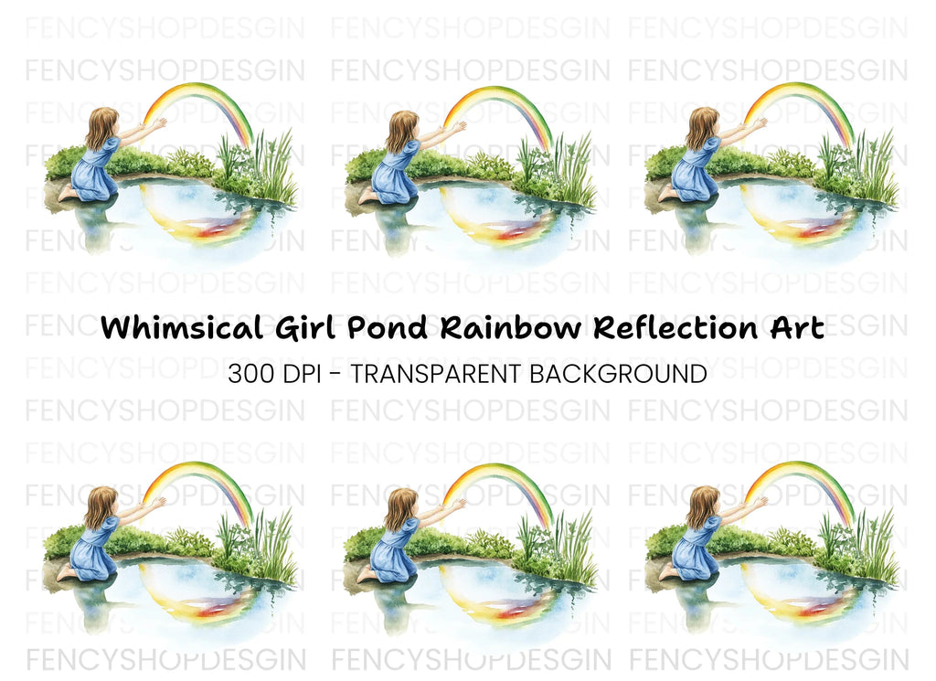 Girl Reaching for Rainbow Clipart Bundle