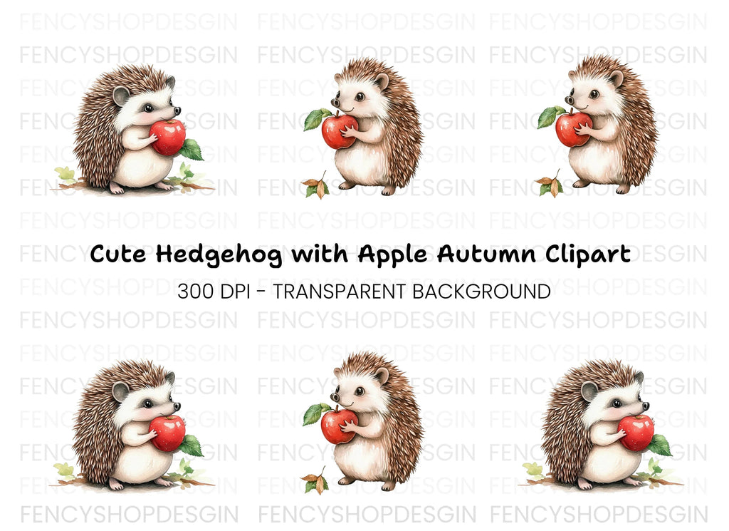 Cute Hedgehog with Apple Clipart Bundle