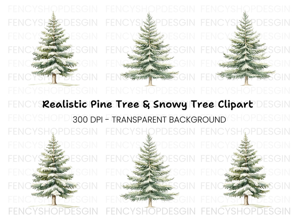 Snowy Pine Trees Clipart Bundle