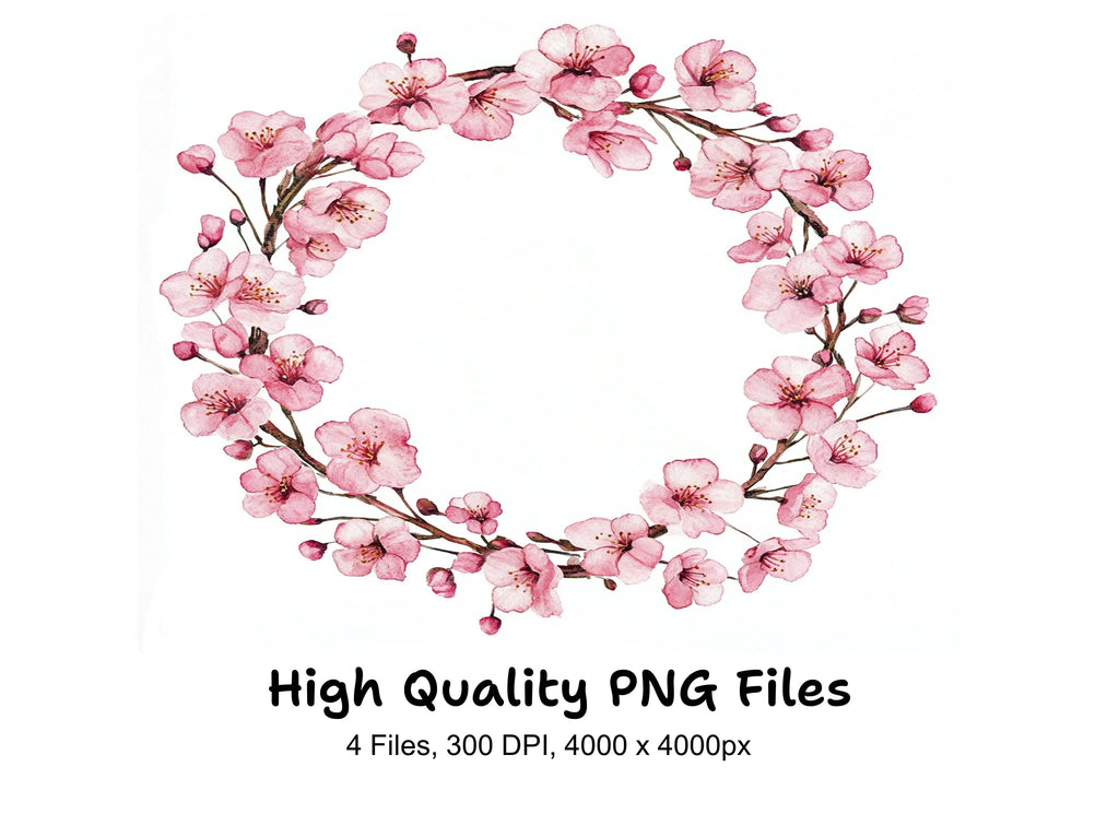 Cherry Blossom Wreaths Clipart Bundle
