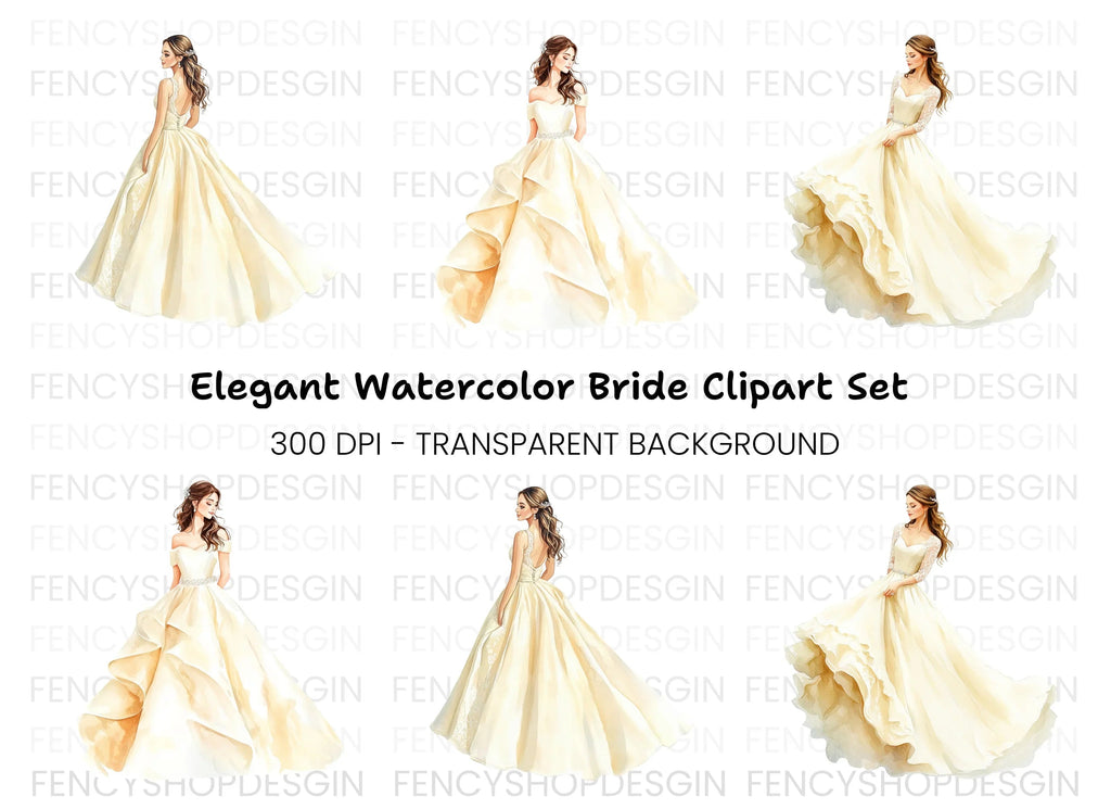Elegant Wedding Dress Clipart Bundle