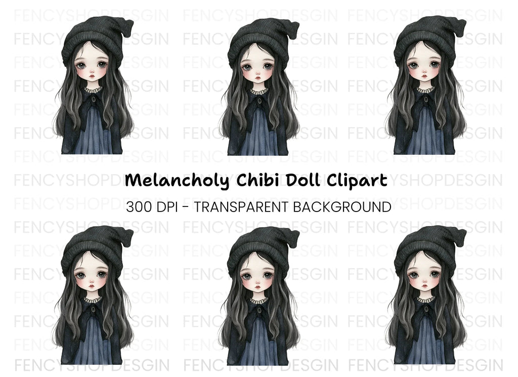 Cute Goth Girl with Beanie Clipart Bundle