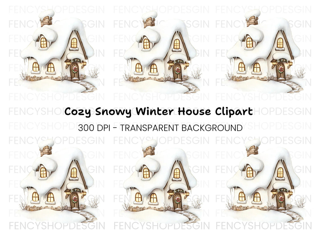 Cozy Winter Cottage Clipart Bundle