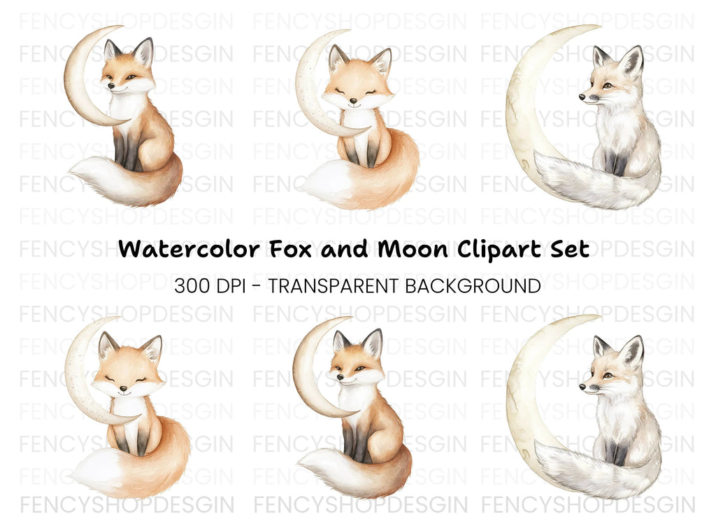Cute Fox and Moon Clipart Bundle