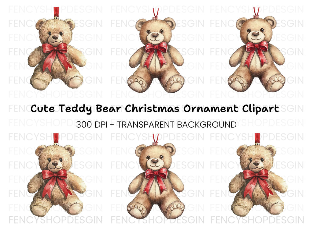 Cute Christmas Teddy Bear Ornament Clipart Bundle