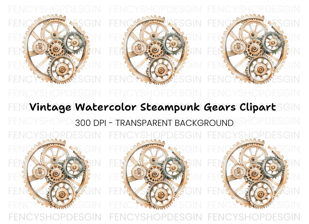 Interlocking Steampunk Gears Clipart Bundle
