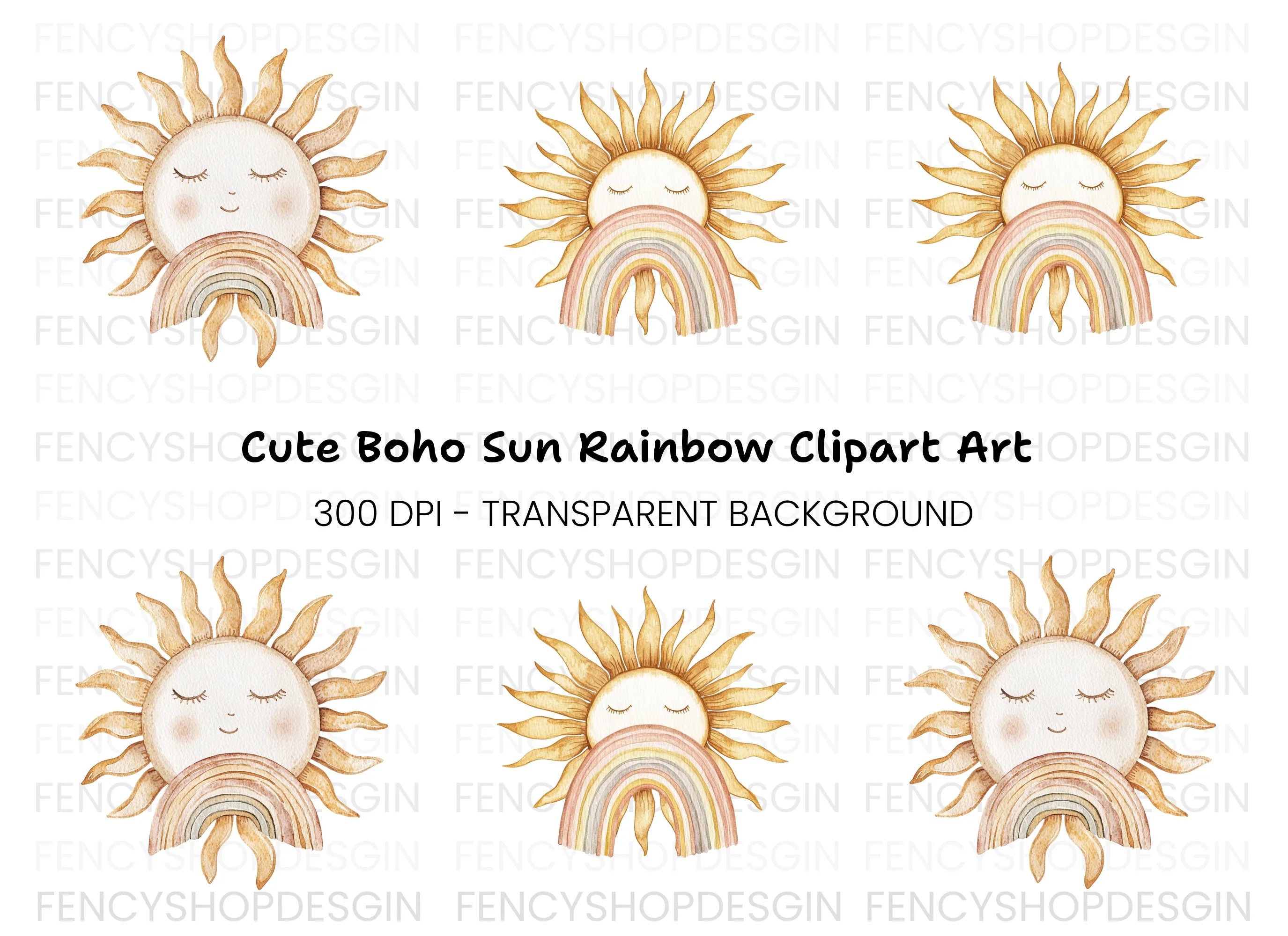 Boho Sun and Rainbow Clipart Bundle