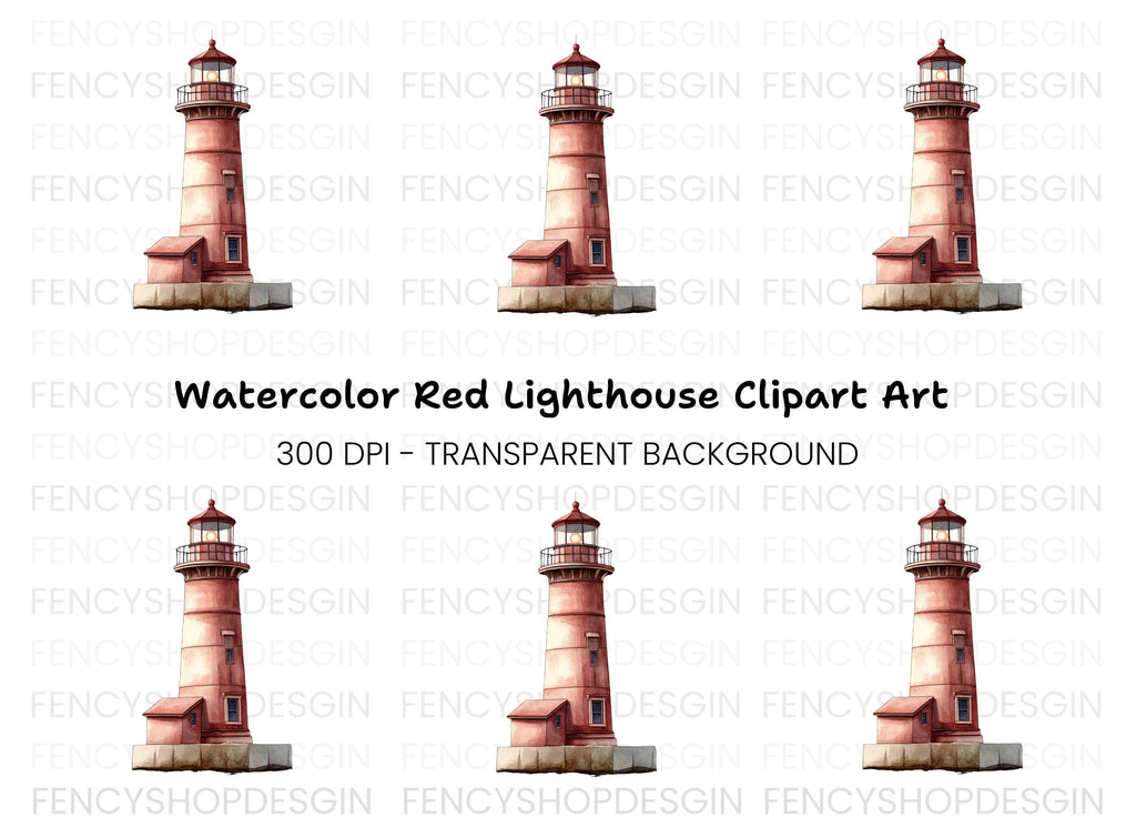Single Red Lighthouse Clipart Bundle