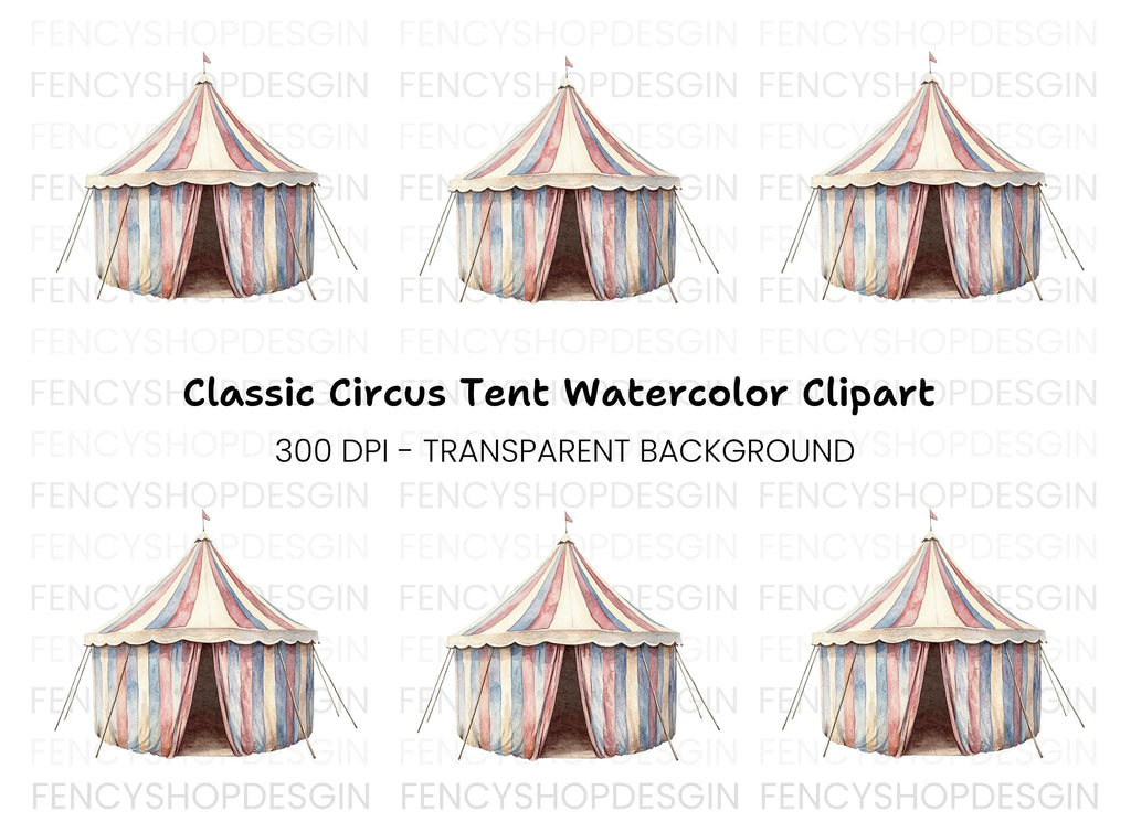 Classic Red and Blue Circus Tent Clipart Bundle