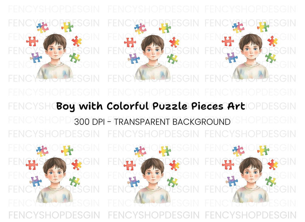 Boy with Puzzle Pieces Clipart Bundle