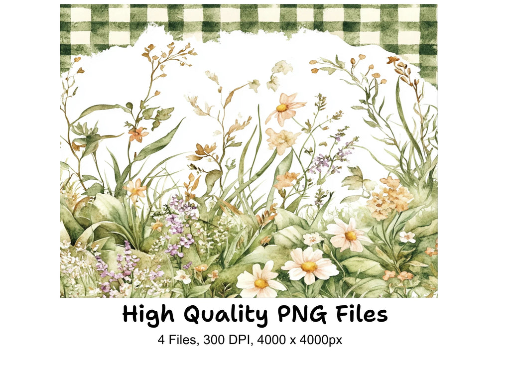 Gingham Floral Clipart Bundle