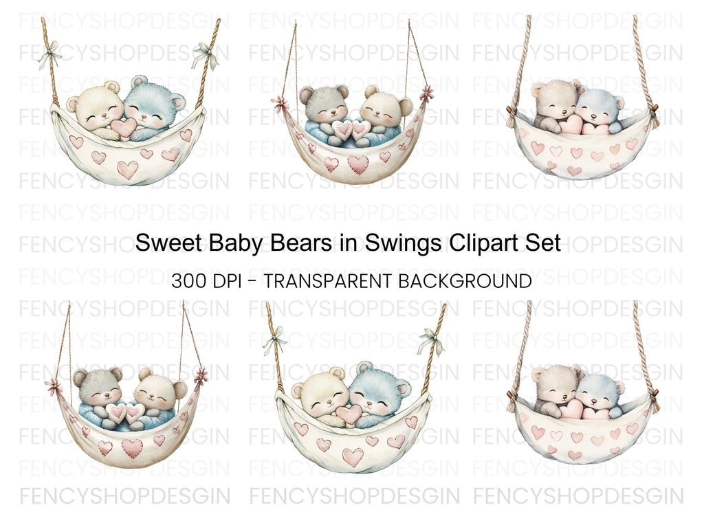 Sleeping Bear Couples in Hammocks Clipart Bundle