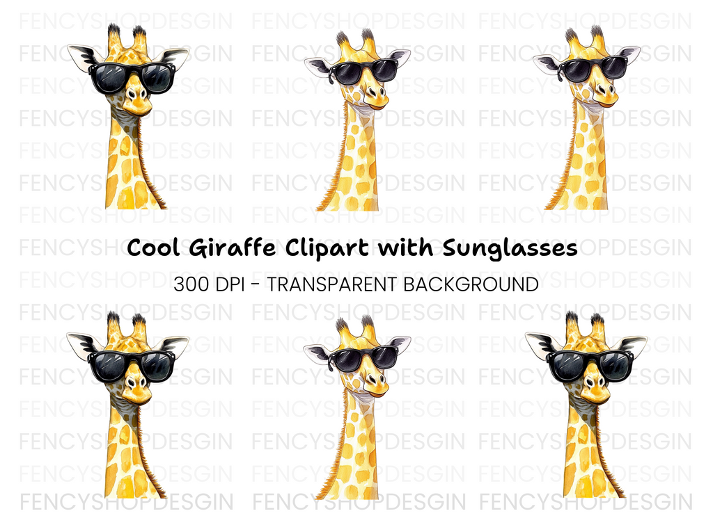 Cool Giraffe With Sunglasses Clipart Bundle