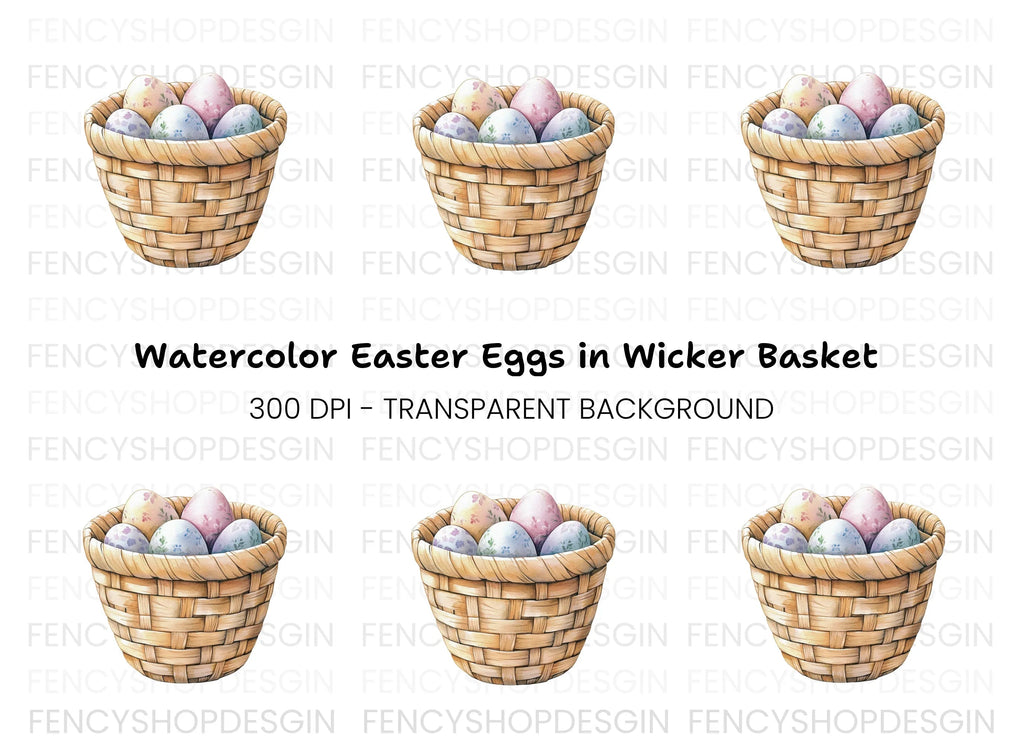 Easter Eggs in Basket Clipart Bundle