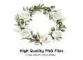 White Rose Olive Wreath Clipart Bundle