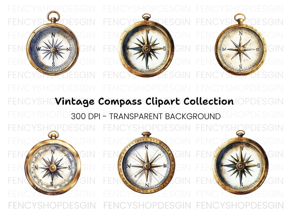 Vintage Compass Clipart Bundle