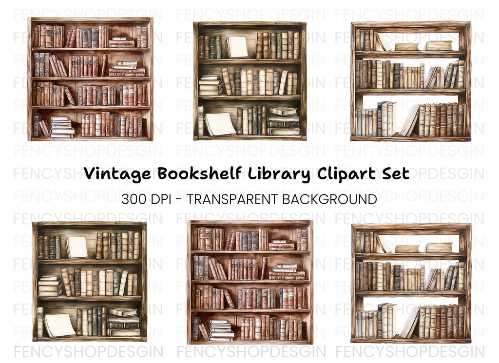 Rustic Bookshelves Clipart Bundle