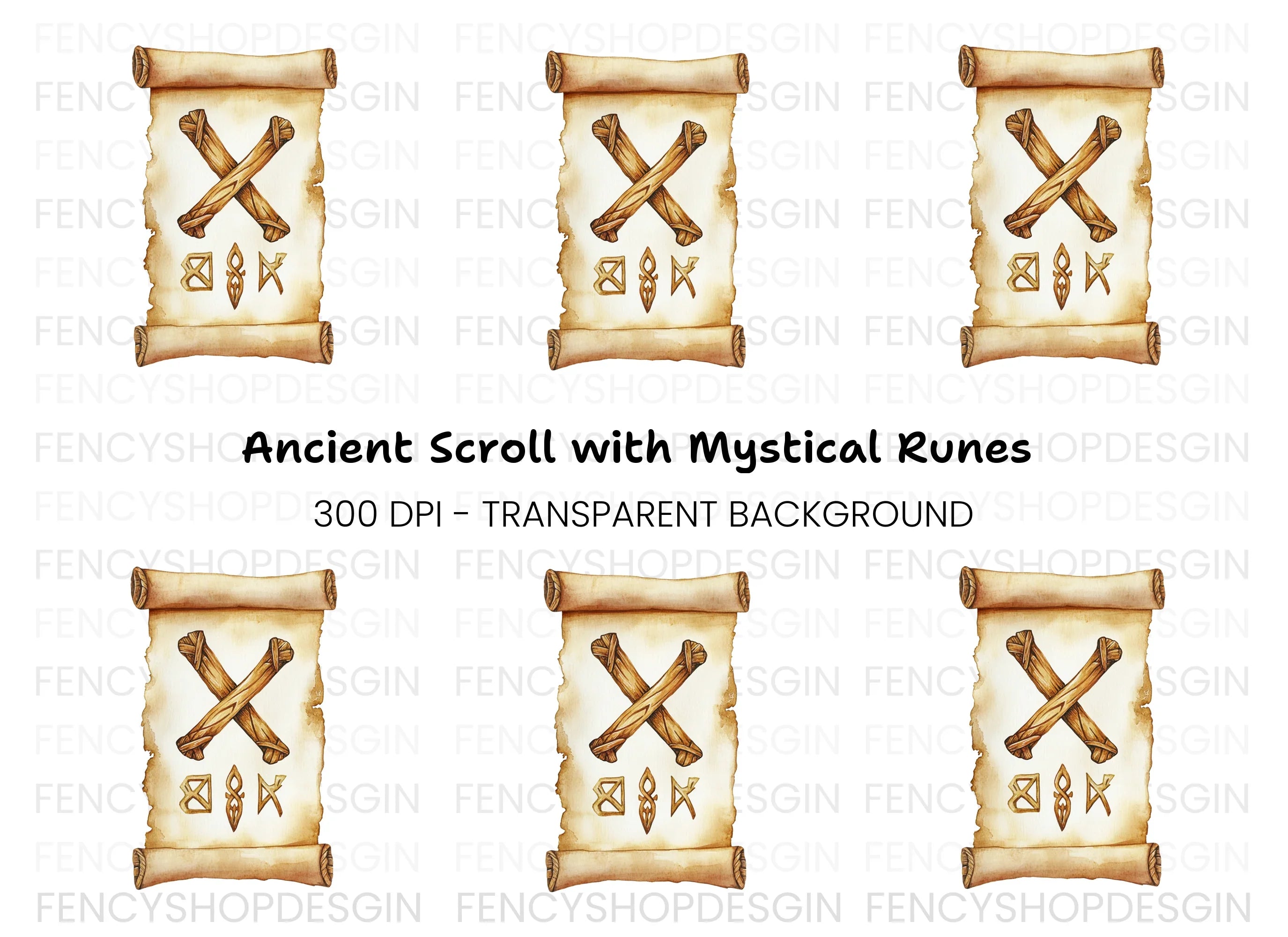 Ancient Runic Scroll Clipart Bundle