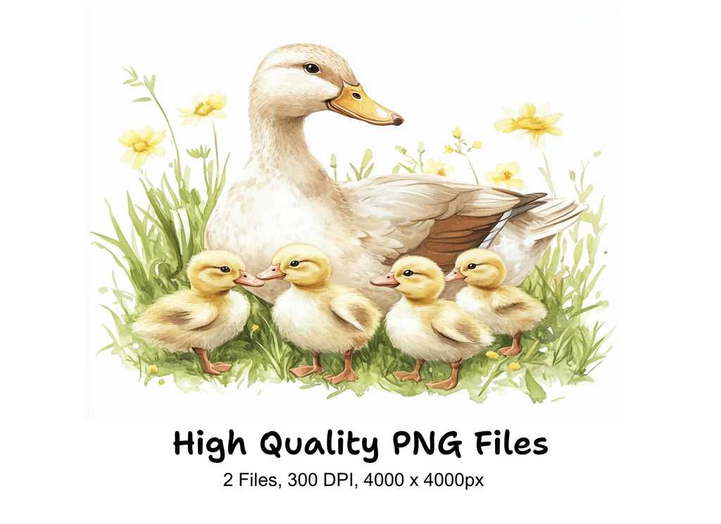 Mother Duck and Ducklings in Grass Clipart Bundle