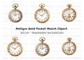 Classic Gold Pocket Watch Illustrations Clipart Bundle