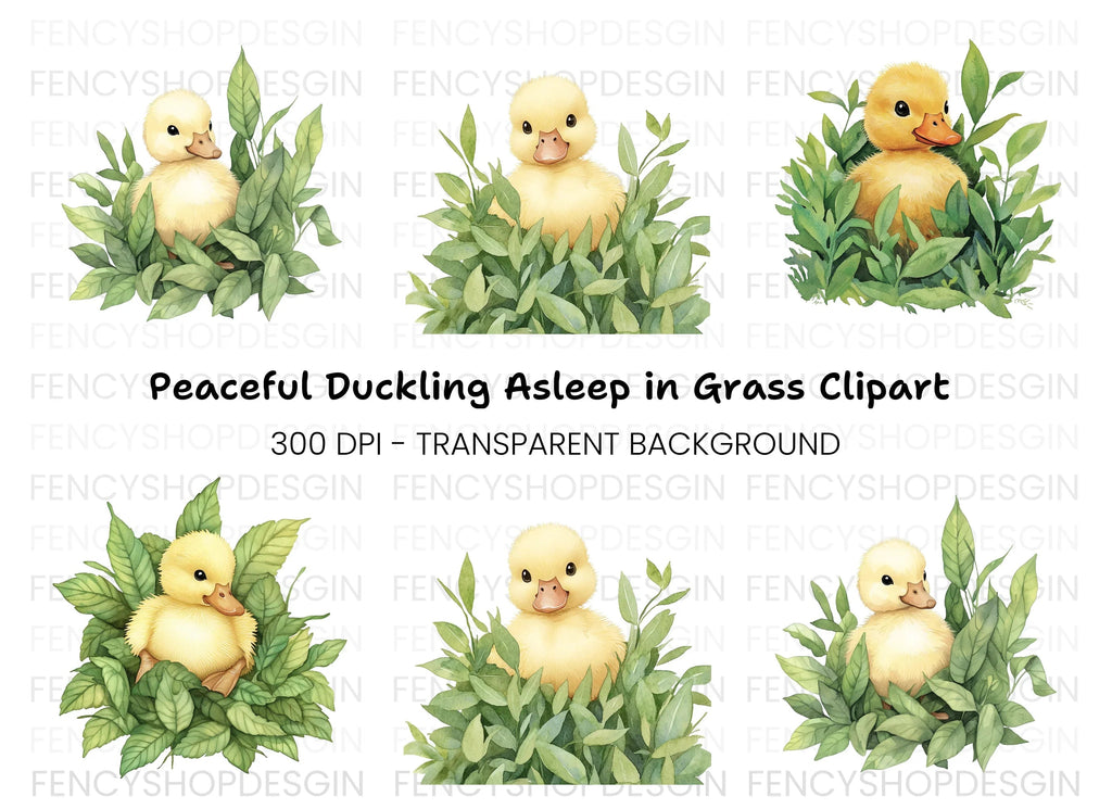 Cute Yellow Ducklings in Leaves Clipart Bundle