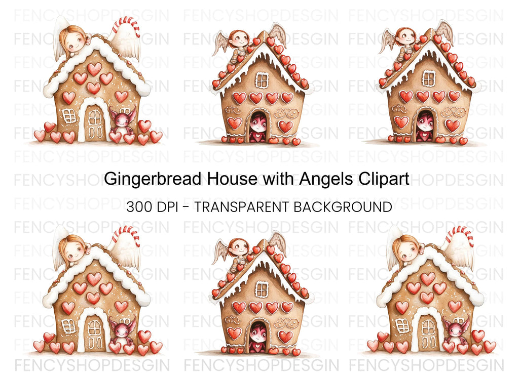 Gingerbread House Angel Clipart Bundle