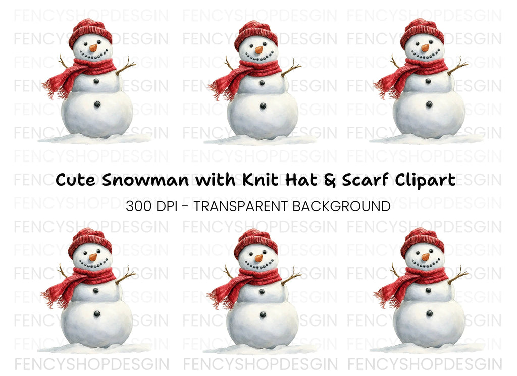 Cute Snowman with Beanie and Scarf Clipart Bundle