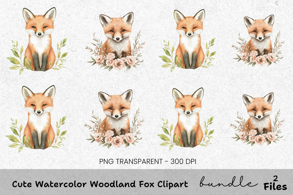 Cute Woodland Fox Clipart Bundle